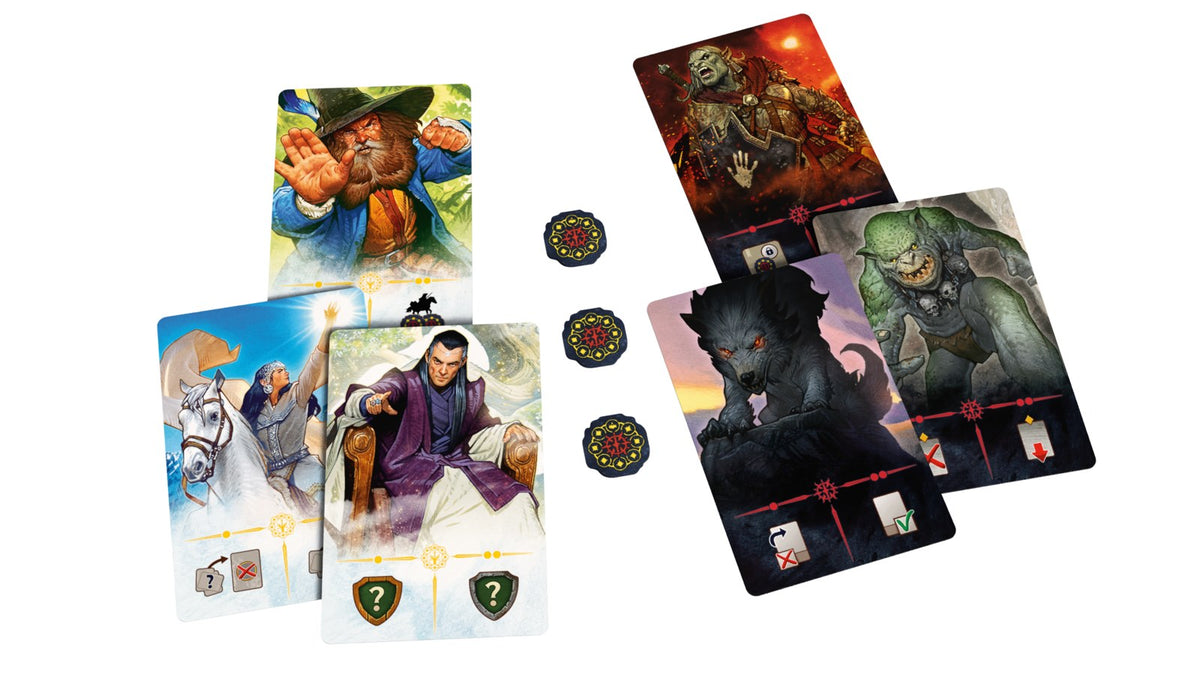 The Lord of the Rings: Duel for Middle-earth - Allies uitbreiding - inhoud: bondgenootkaarten van de Reisgenoten en Sauron plus machtsfiches