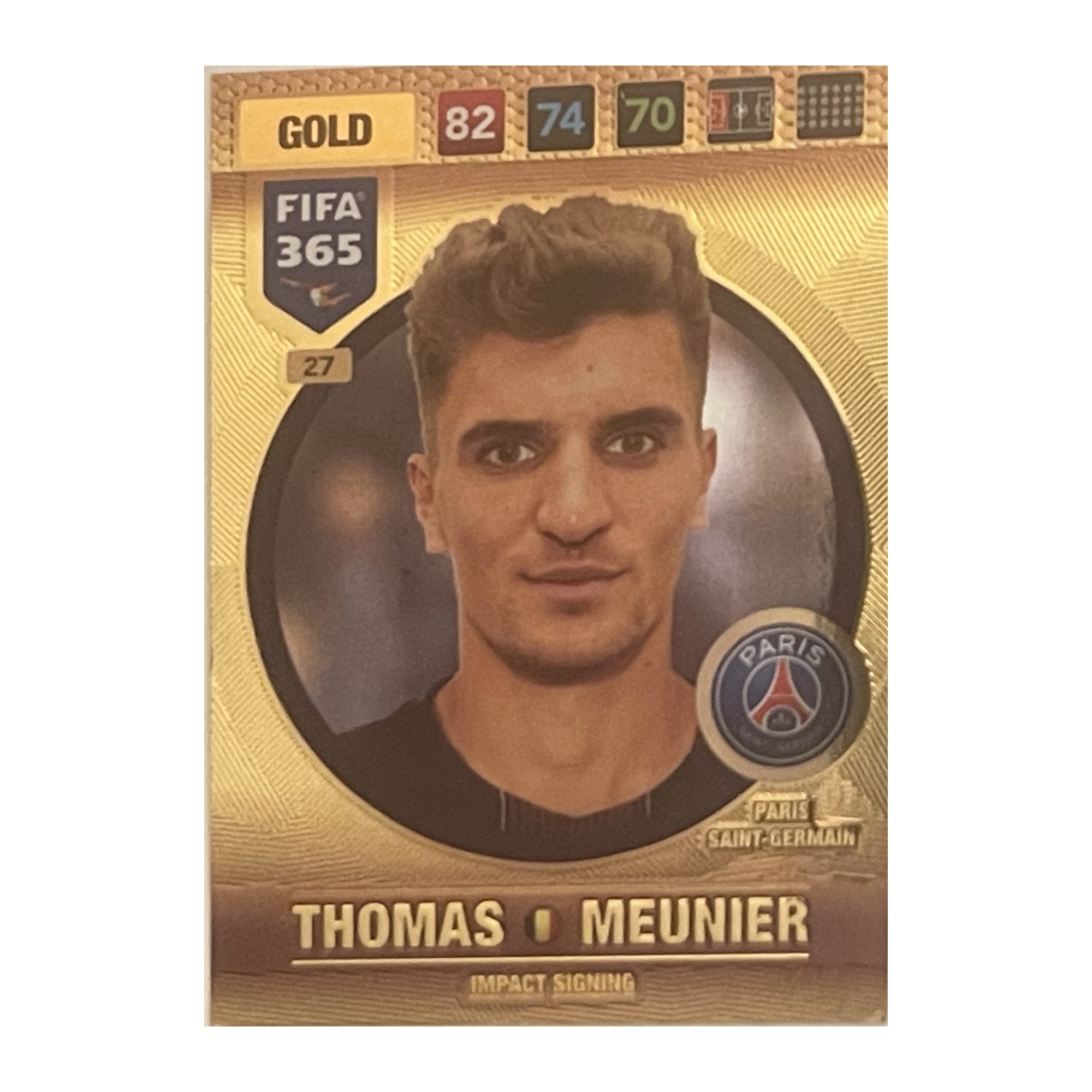 Thomas Meunier - Panini Adrenalyn XL FIFA 365 2017 (Impact Signing / Gold) [27] - voetbalkaart voorkant
