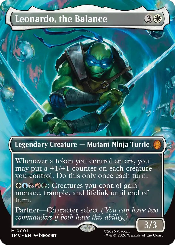 Magic Teenage Mutant Ninja Turtles Commander Deck Turtle Power! - commander-kaart Leonardo, the Balance (borderless, Engelse kaart)