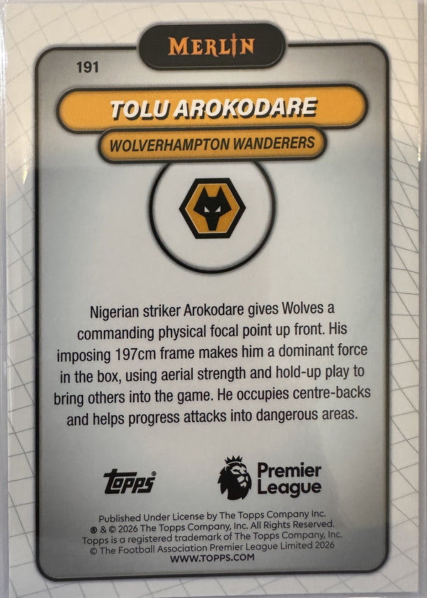 Tolu Arokodare - 2025-26 Topps Merlin Premier League (Mojo Refractor RC) [191] - achterkant