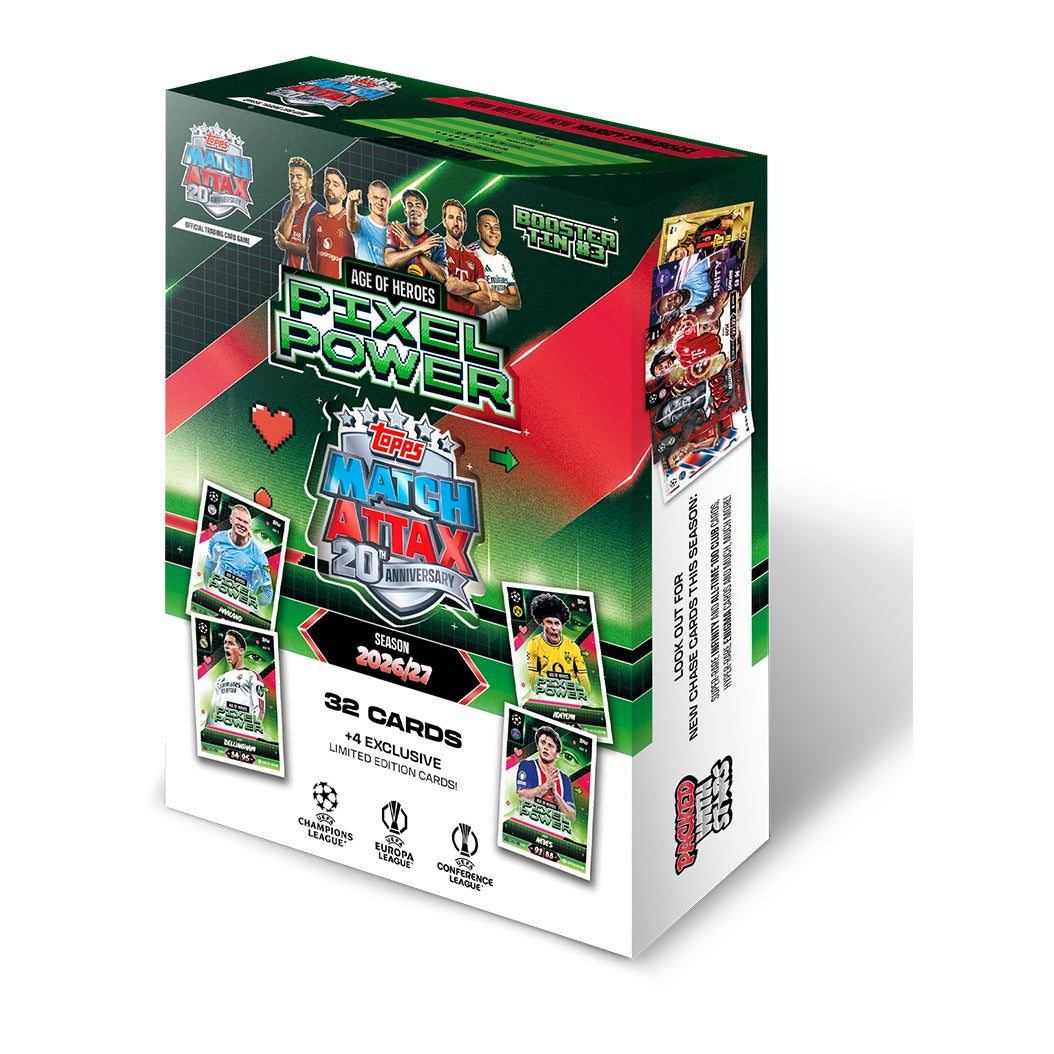 Topps Match Attax UEFA Club Competitions 2026/27 Booster Tin #3 Pixel Power – Age of Heroes, 36 kaarten