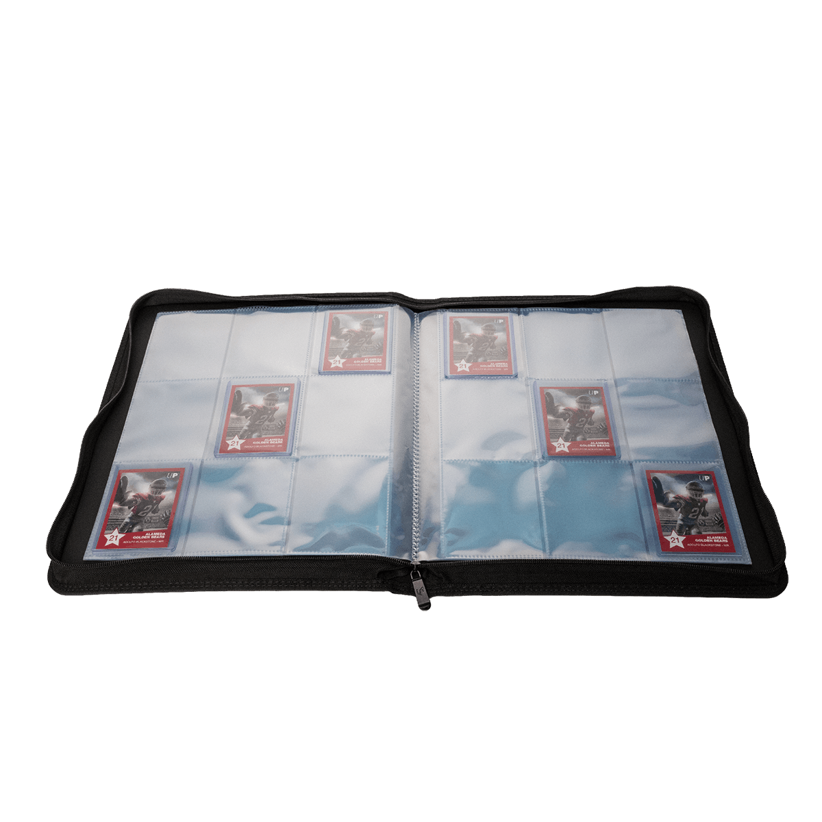 Ultra PRO 9-Pocket Zippered Toploader Premium PRO-Binder geopend met kaarten