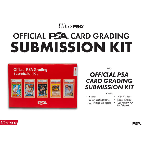 Productblad van de Ultra PRO Official PSA Card Grading Submission Kit met overzicht van de inhoud