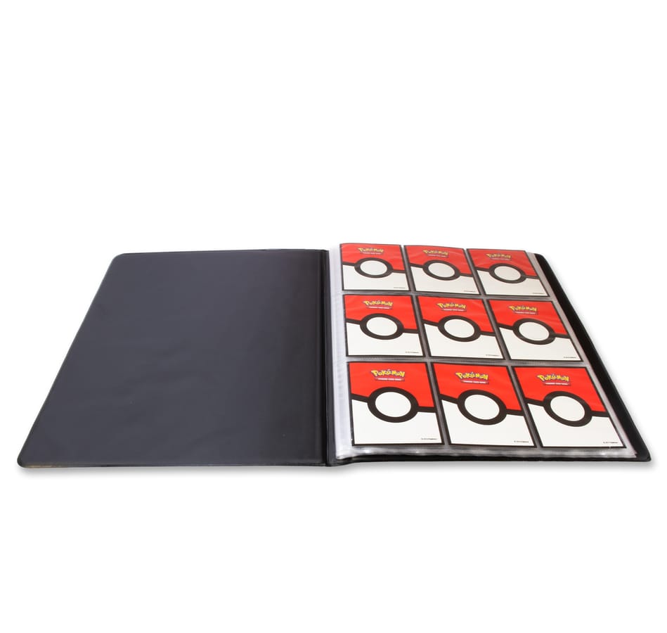 Binnenkant van de Ultra PRO Pokémon Delta Reign 9-Pocket Portfolio met negen kaartvakjes per pagina; afgebeelde kaarten dienen als voorbeeld