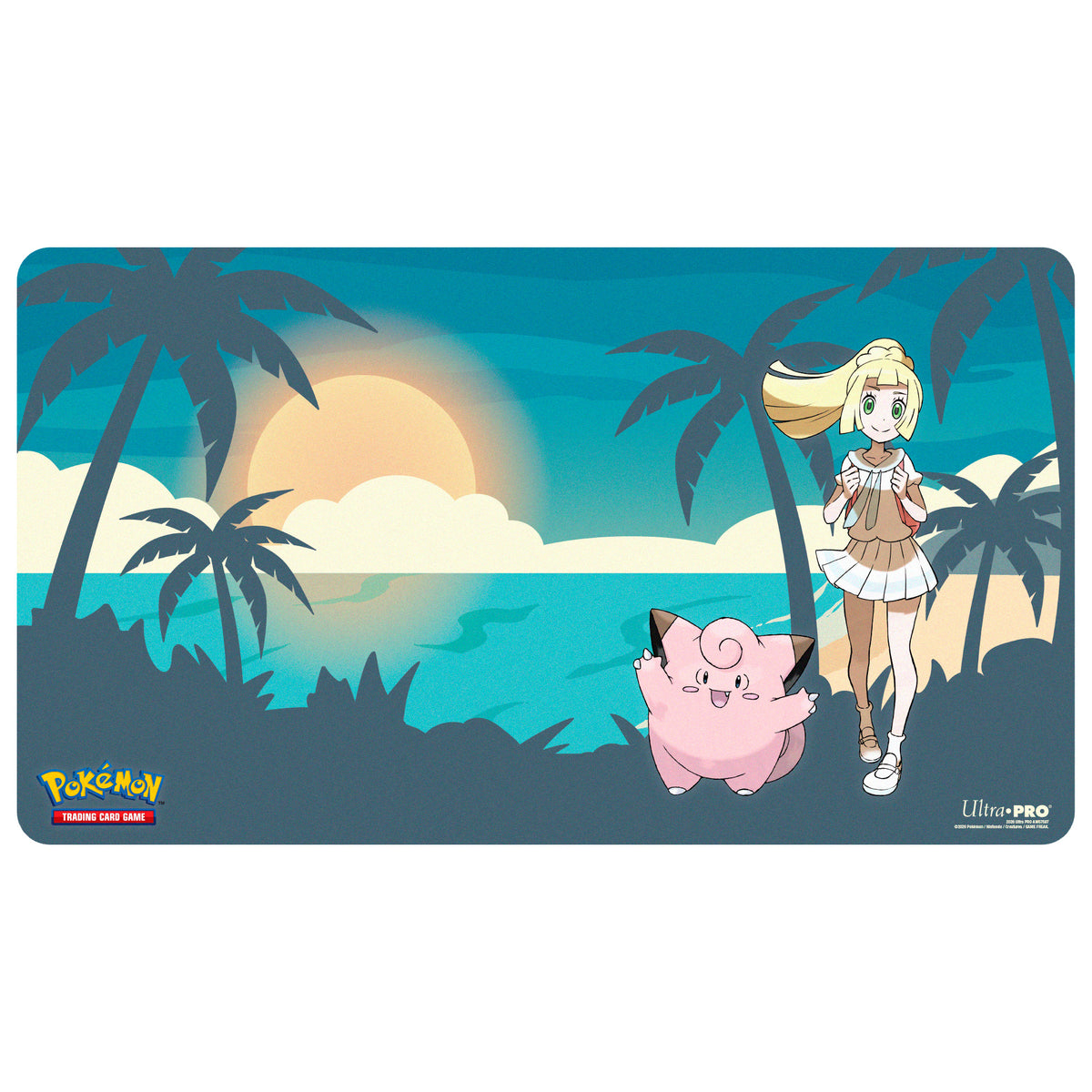 Ultra PRO Pokémon Lillie und Clefairy Spielmatte mit tropischem Strandmotiv bei Sonnenuntergang