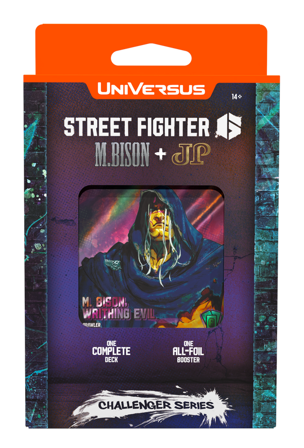 Vorderseite der englischen UniVersus Street Fighter 6 Challenger Series 2 M. Bison + JP Deckverpackung