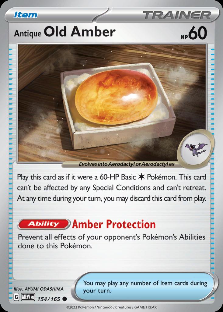 Pokémon-kaart Antique Old Amber 154/165 Common uit de set 151 Image principale du produit