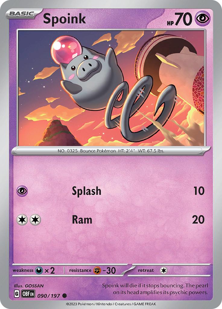 Pokémon-kaart Spoink 090/197 Common uit de set Obsidian Flames