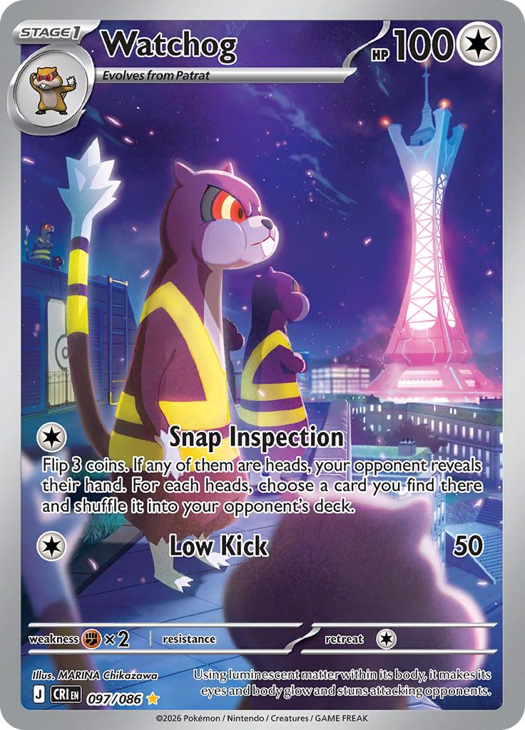 Pokémon-kaart Watchog 097/086 Illustration Rare uit de set Chaos Rising