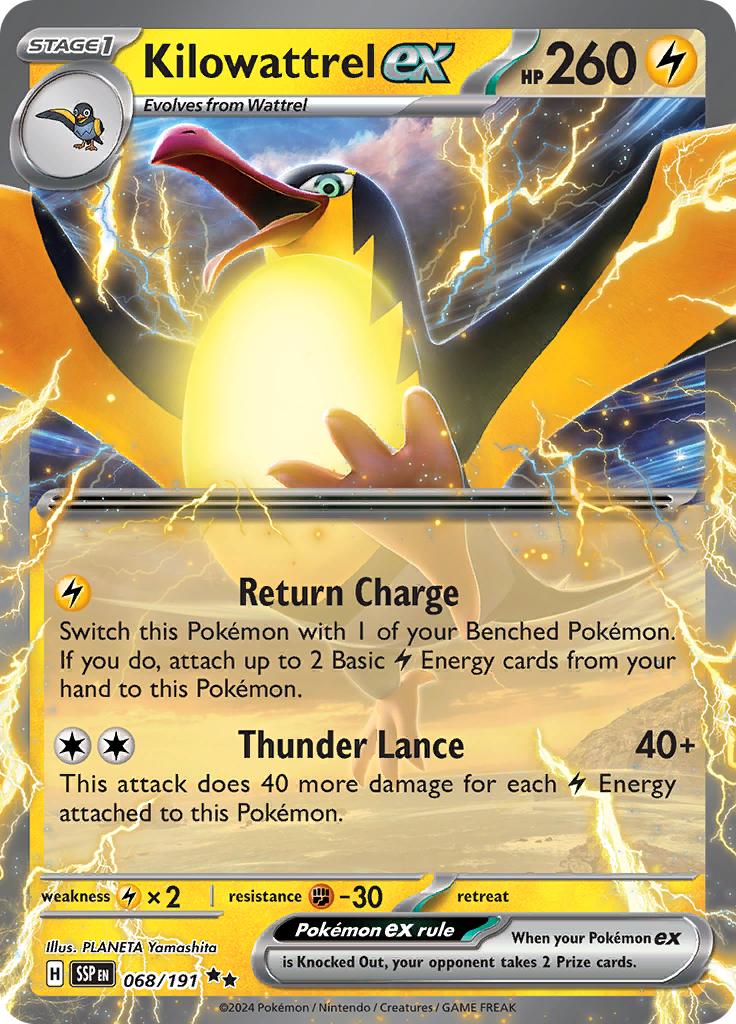 Pokémon-kaart Kilowattrel ex 068/191 Double Rare uit de set Surging Sparks