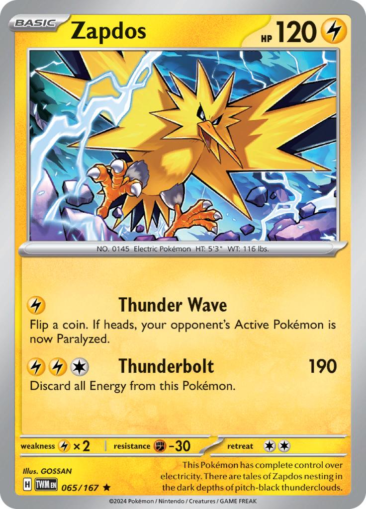 Pokémon-kaart Zapdos 065/167 Rare uit de set Twilight Masquerade Immagine principale del prodotto