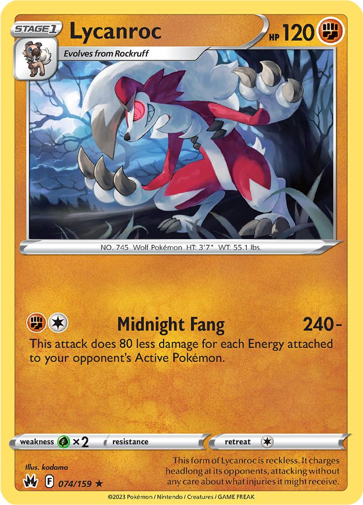 Pokémon-kaart Lycanroc 74/159 Rare uit de set Crown Zenith Main image