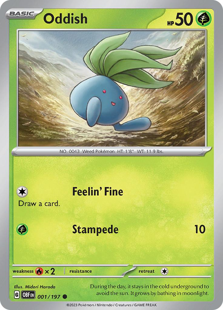 Pokémon-kaart Oddish 001/197 Common uit de set Obsidian Flames