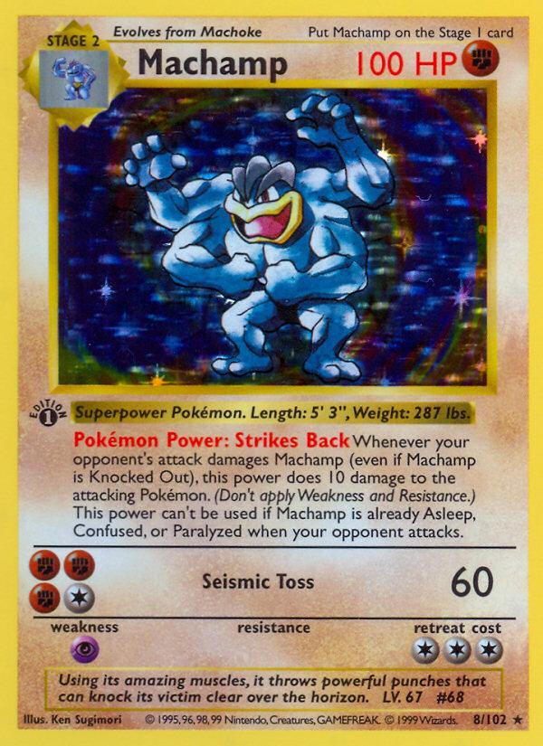 Pokémon-kaart Machamp 8/102 Holo Rare uit de set Base Set