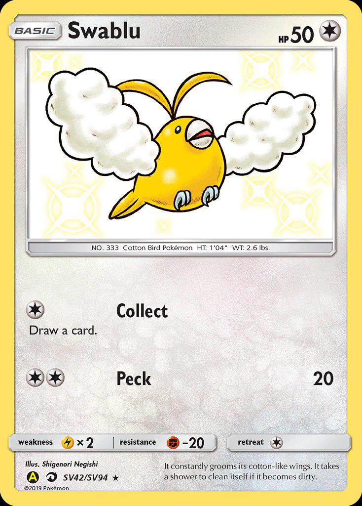 Pokémon-kaart Swablu SV42/SV94 Secret Rare uit de set Hidden Fates