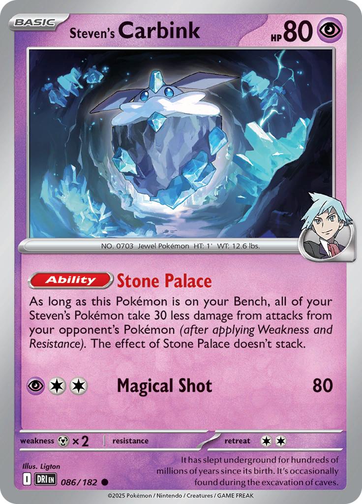 Pokémon-kaart Steven's Carbink 086/182 Common uit de set Destined Rivals