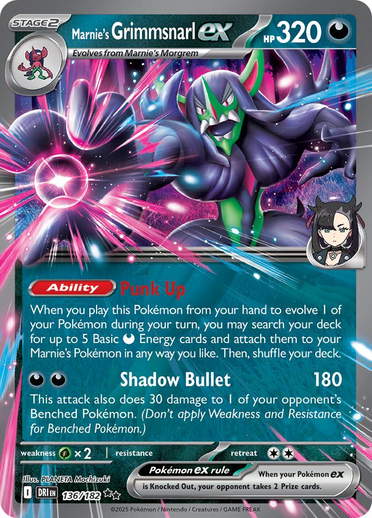 Pokémon-kaart Marnie's Grimmsnarl ex 136/182 Double Rare uit de set Destined Rivals