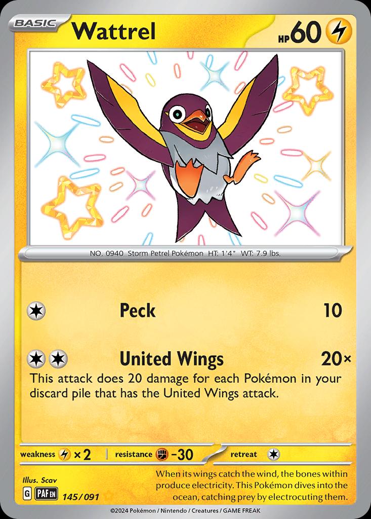 Pokémon-kaart Wattrel 145/91 Shiny Rare uit de set Paldean Fates