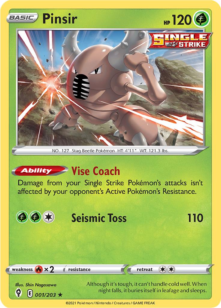 Pokémon-kaart Pinsir 001/203 Rare uit de set Evolving Skies