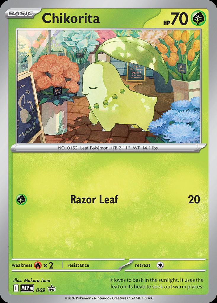 Pokémon-kaart Chikorita 069 Promo uit de set MEP Black Star Promos Hoofdafbeelding