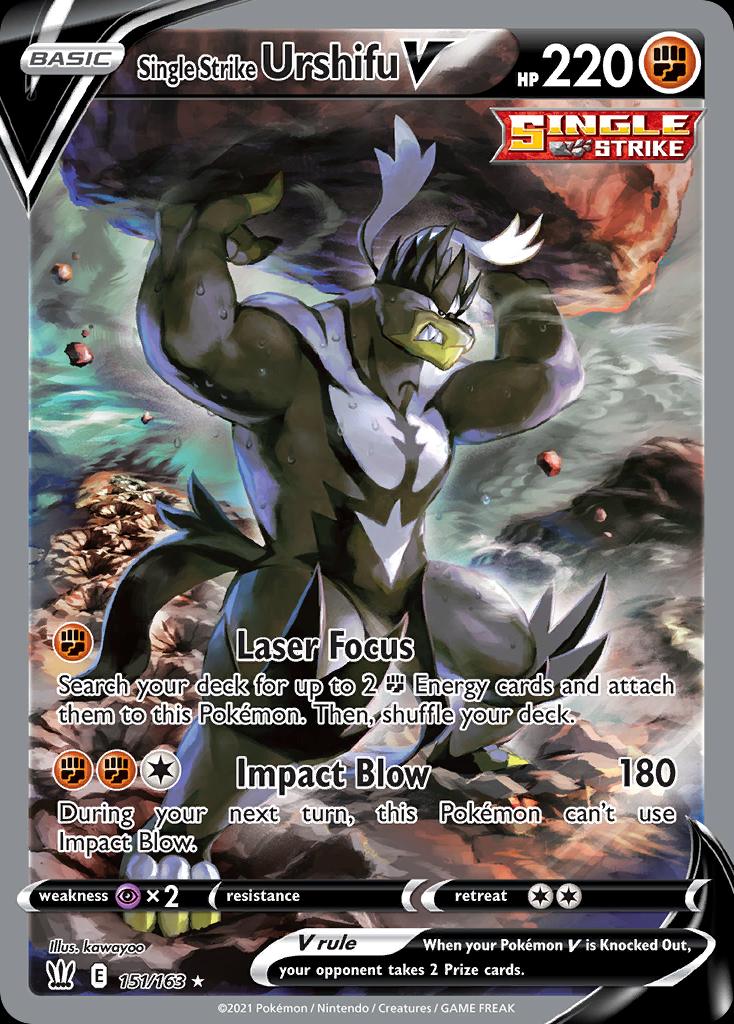Pokémon-kaart Single Strike Urshifu V 151/163 Ultra Rare uit de set Battle Styles Hoofdafbeelding