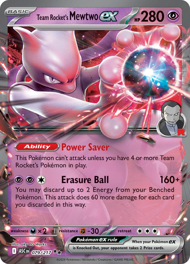 Pokémon-kaart Team Rocket's Mewtwo ex 079/217 Double Rare uit de set Ascended Heroes