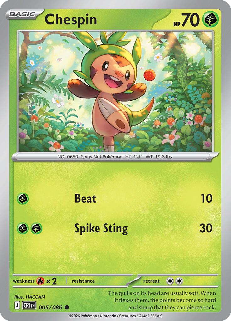 Pokémon-kaart Chespin 005/086 Common uit de set Chaos Rising