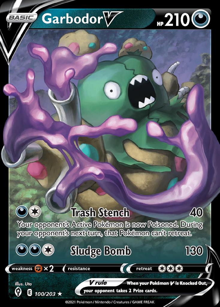 Pokémon-kaart Garbodor V 100/203 Ultra Rare uit de set Evolving Skies