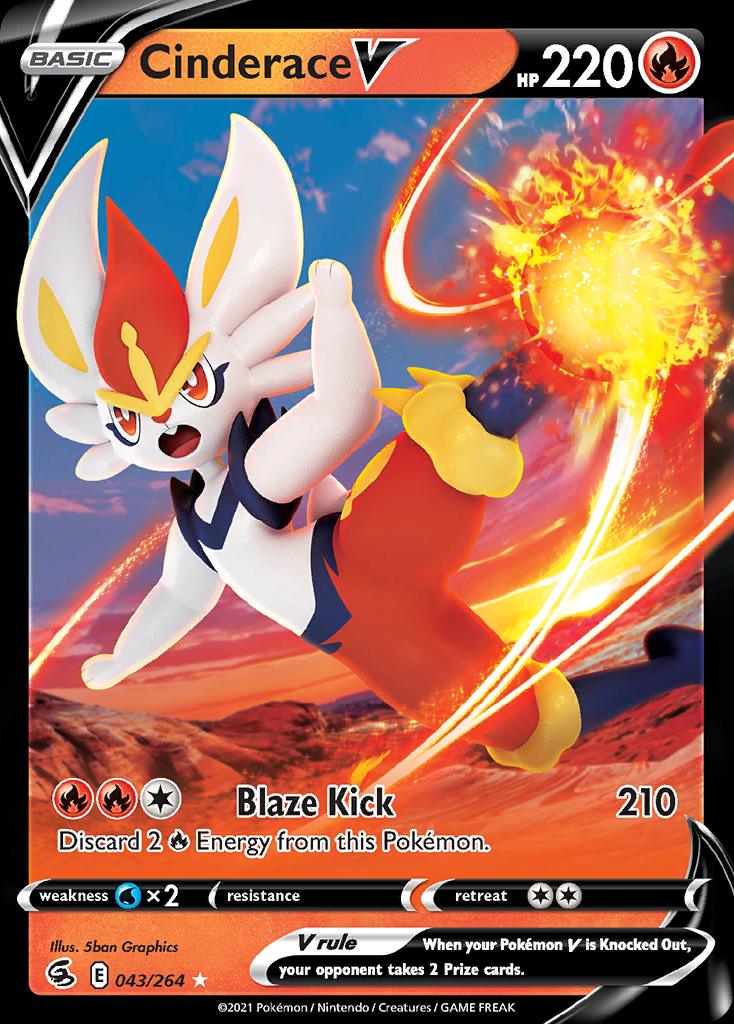 Pokémon-kaart Cinderace V 043/264 Ultra Rare uit de set Fusion Strike