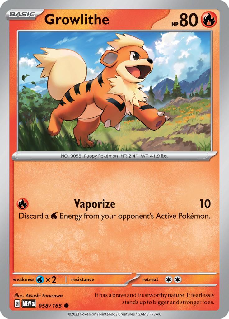 Pokémon-kaart Growlithe 058/165 Common uit de set 151