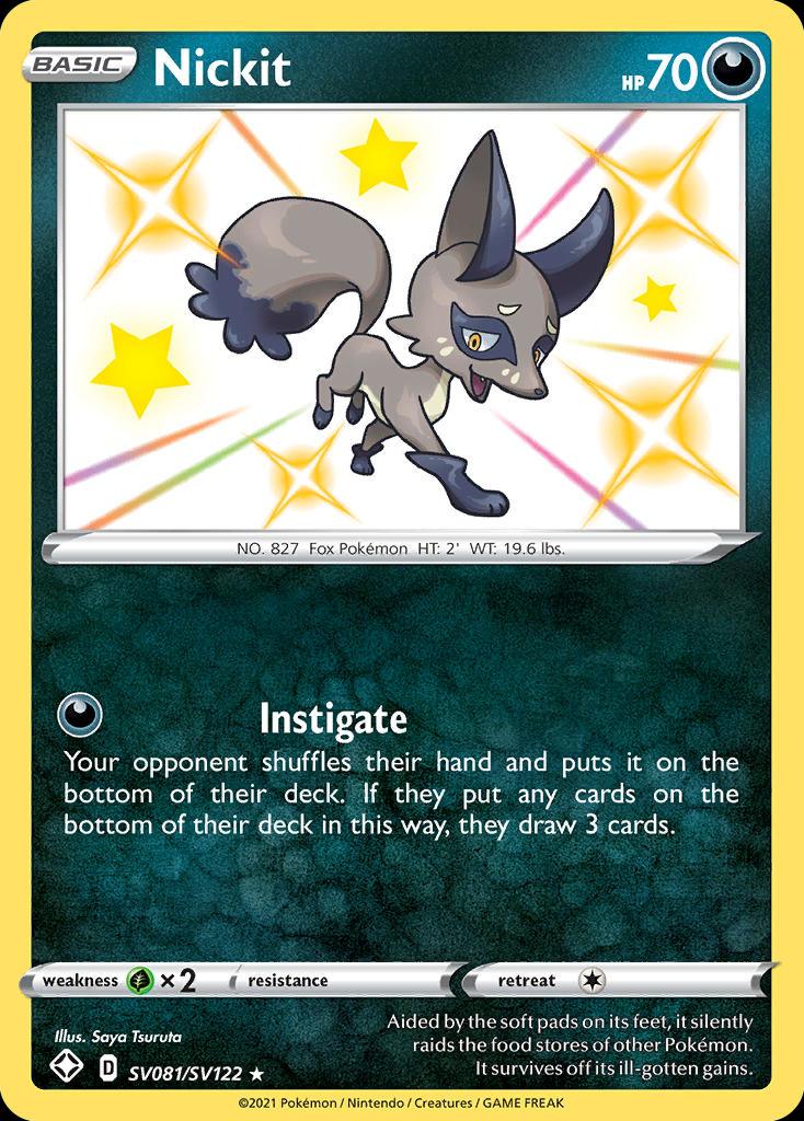 Pokémon-kaart Nickit SV081/SV122 Secret Rare uit de set Shining Fates