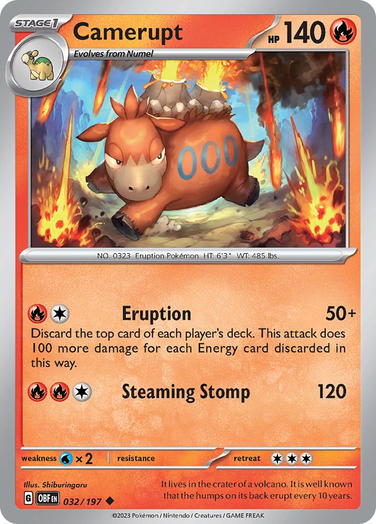 Pokémon-kaart Camerupt 032/197 Uncommon uit de set Obsidian Flames