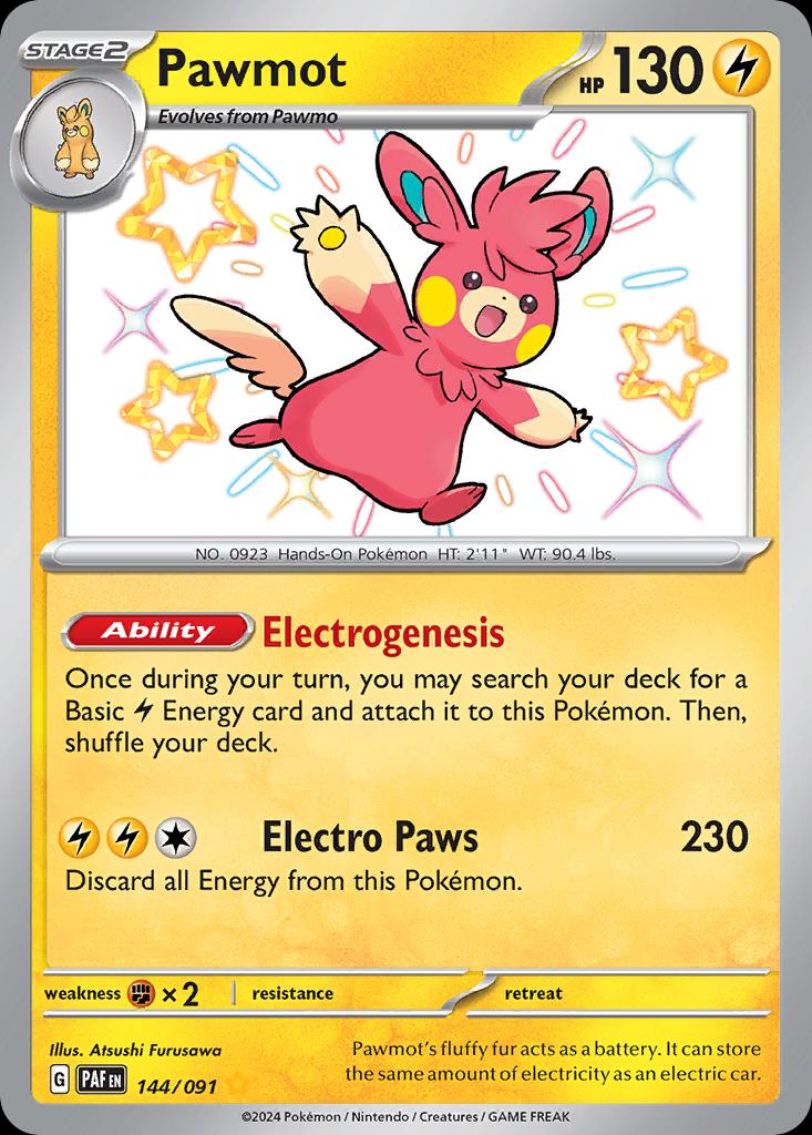 Pokémon-kaart Pawmot 144/91 Shiny Rare uit de set Paldean Fates Imagen principal del producto