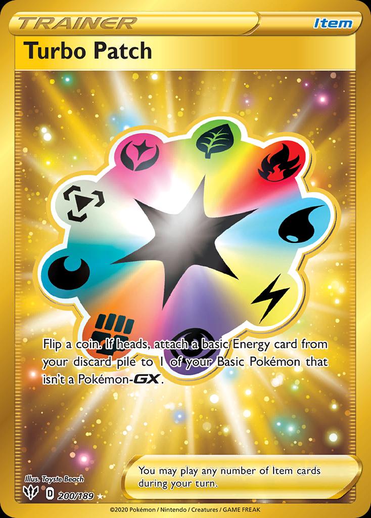 Pokémon-kaart Turbo Patch 200/189 Secret Rare uit de set Darkness Ablaze