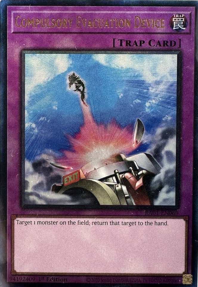 Yu-Gi-Oh!-kaart Compulsory Evacuation Device RA01-EN069 Ultimate Rare uit 25th Anniversary Rarity Collection