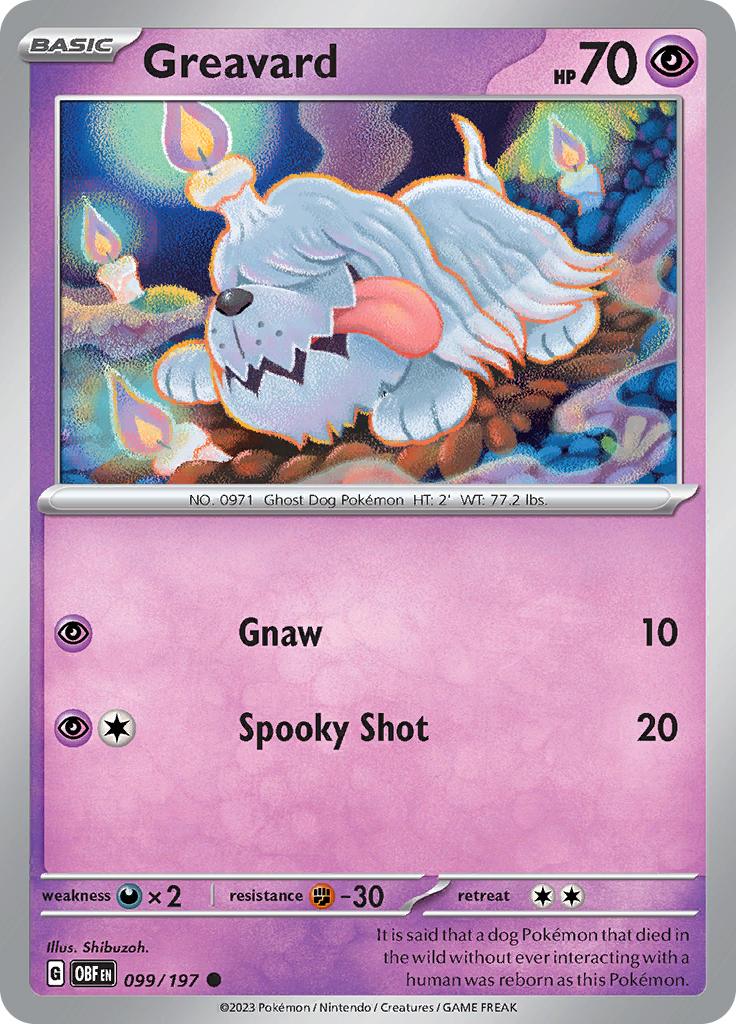 Pokémon-kaart Greavard 099/197 Common uit de set Obsidian Flames