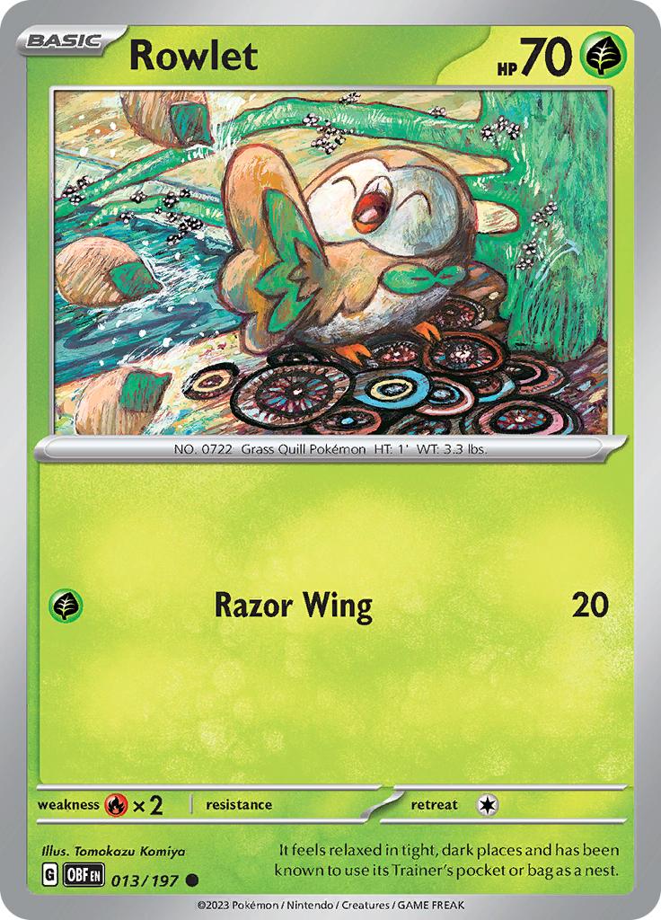 Pokémon-kaart Rowlet 013/197 Common uit de set Obsidian Flames