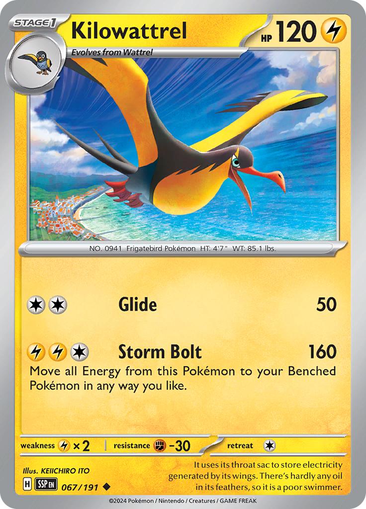 Pokémon-kaart Kilowattrel 067/191 Uncommon uit de set Surging Sparks
