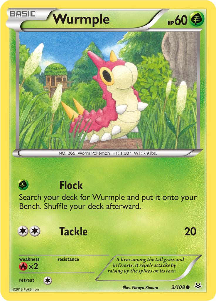 Pokémon-kaart Wurmple 3/108 Common uit de set Roaring Skies