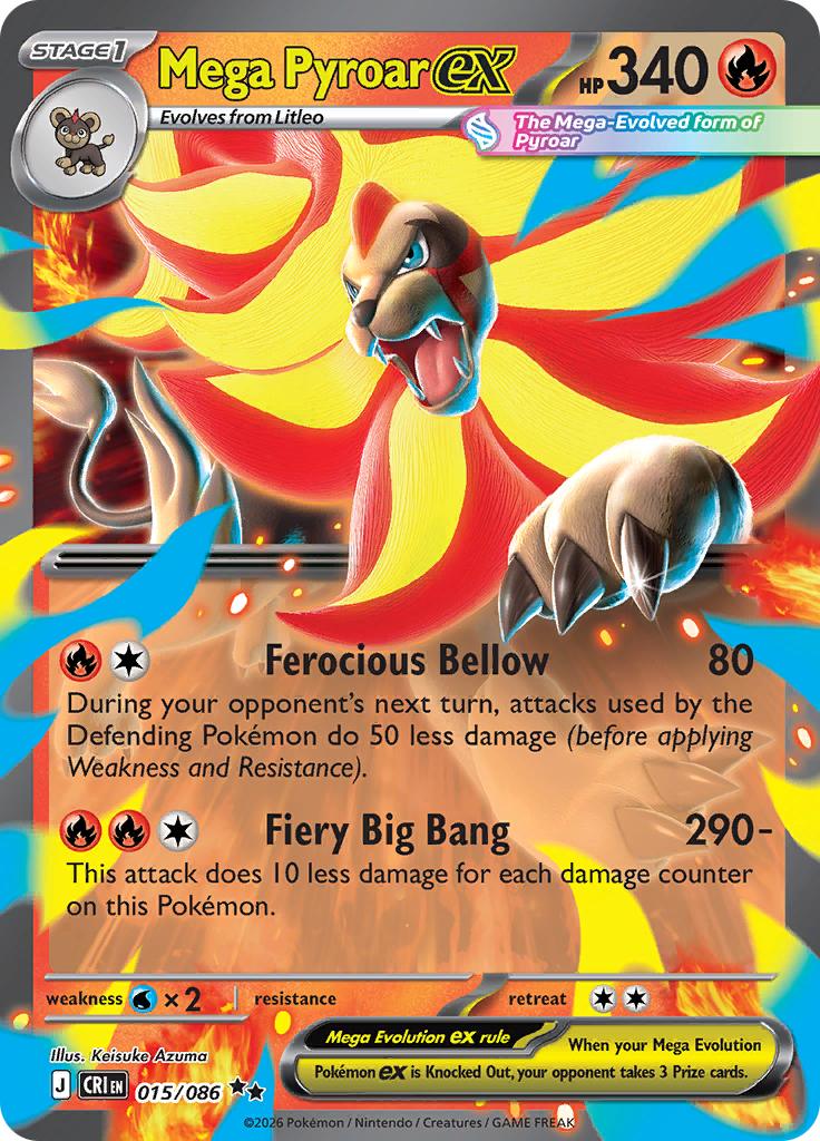 Pokémon-kaart Mega Pyroar ex 015/086 Double Rare uit de set Chaos Rising