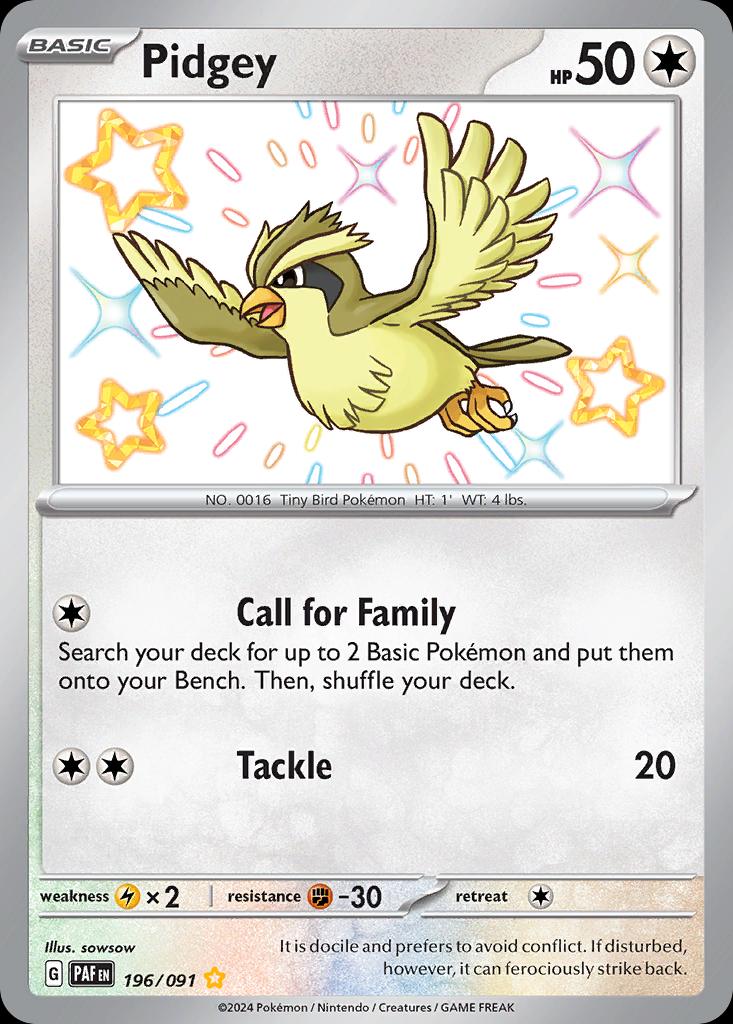 Pokémon-kaart Pidgey 196/91 Shiny Rare uit de set Paldean Fates
