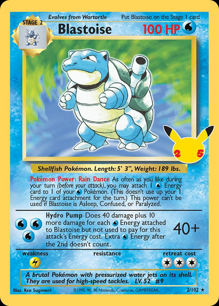 Pokémon-kaart Blastoise 2/102 Holo Rare uit de set Celebrations