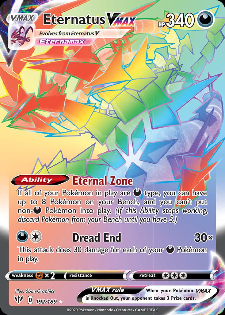 Pokémon-kaart Eternatus VMAX 192 Secret Rare uit de set Darkness Ablaze