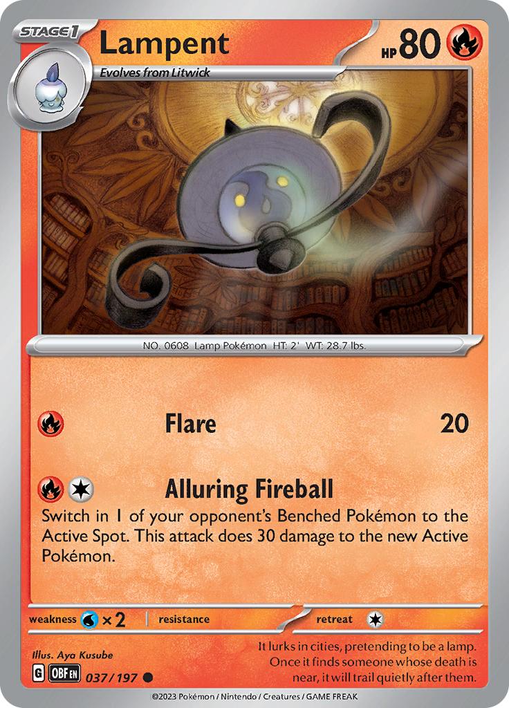 Pokémon-kaart Lampent 037/197 Common uit de set Obsidian Flames Hauptbild