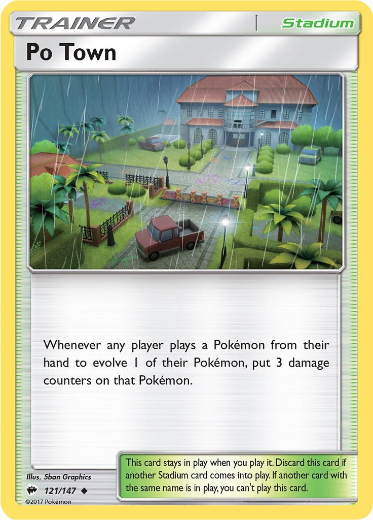 Pokémon-kaart Po Town 121/147 Uncommon uit de set Burning Shadows