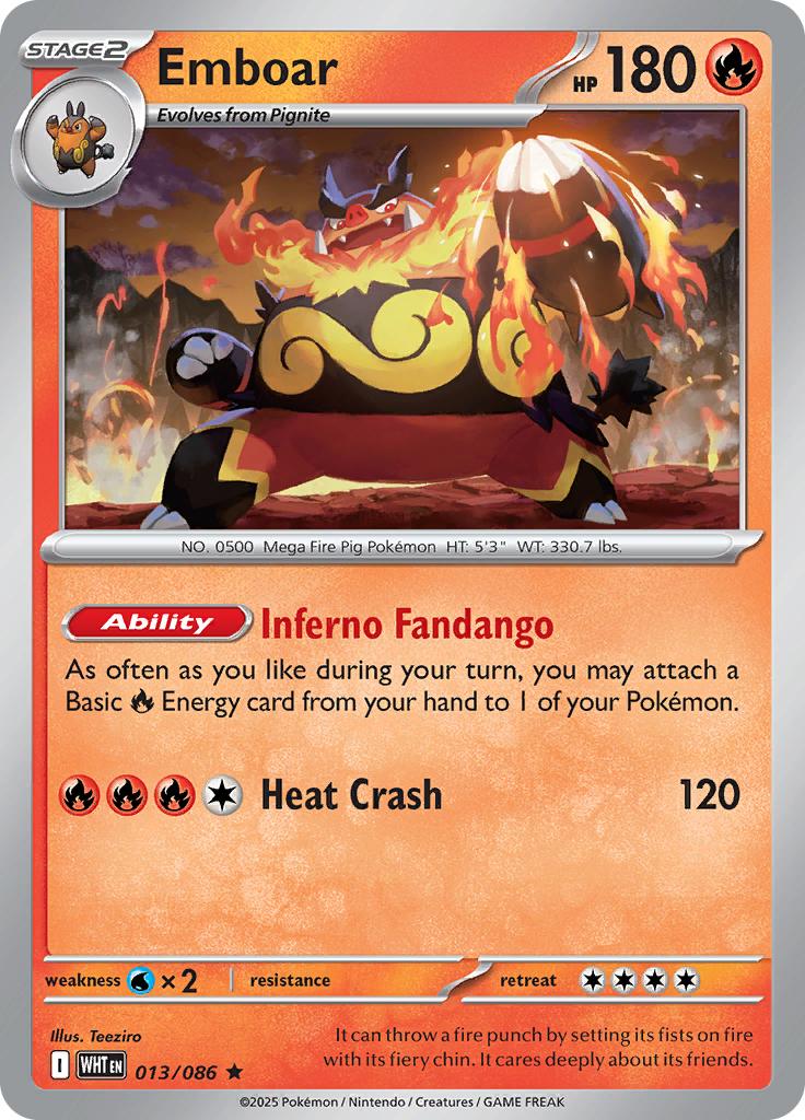 Pokémon-kaart Emboar 013/086 Rare uit de set White Flare Hauptbild