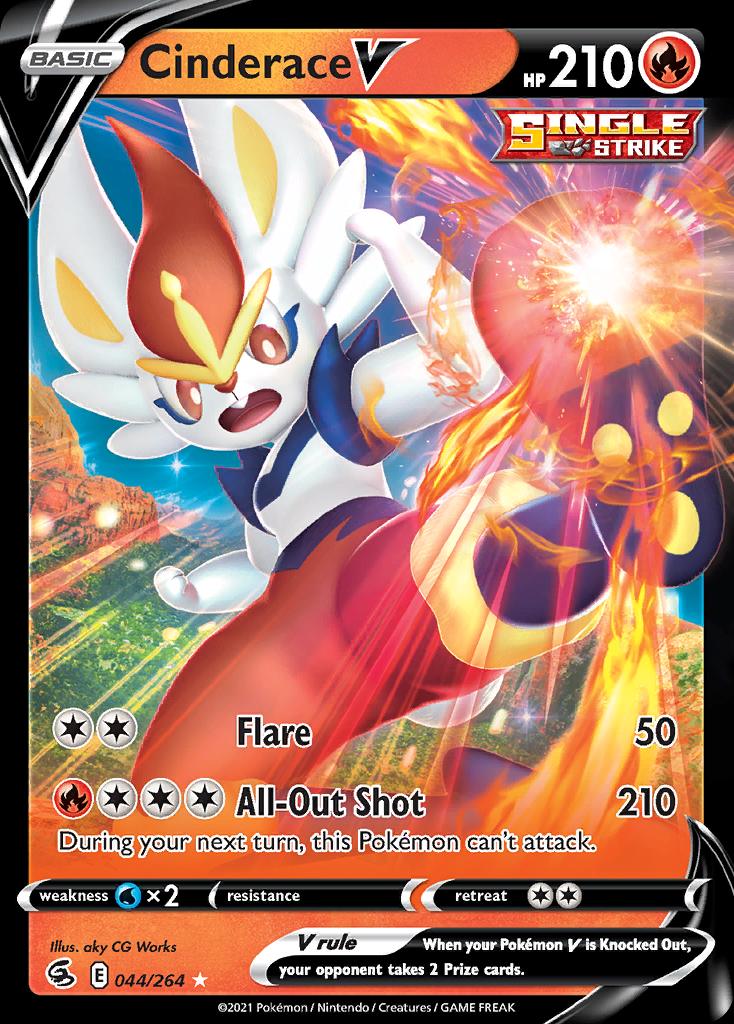 Pokémon-kaart Cinderace V 044/264 Ultra Rare uit de set Fusion Strike