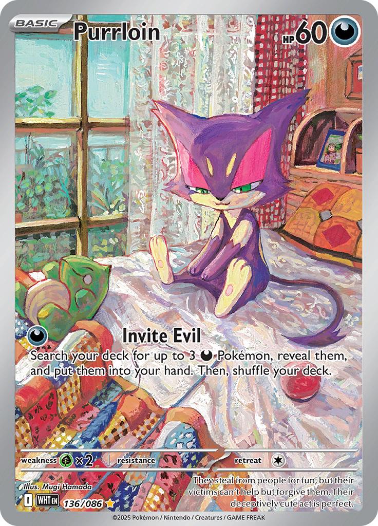 Pokémon-kaart Purrloin 136/086 Illustration Rare uit de set White Flare