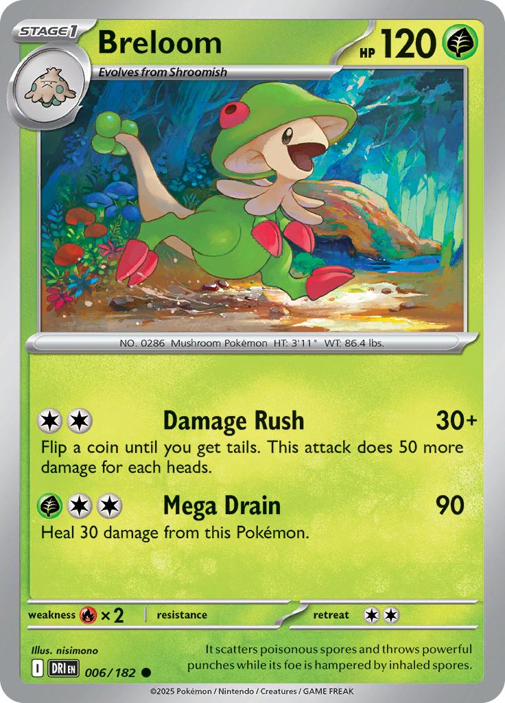 Pokémon-kaart Breloom 006/182 Common uit de set Destined Rivals Hoofdafbeelding