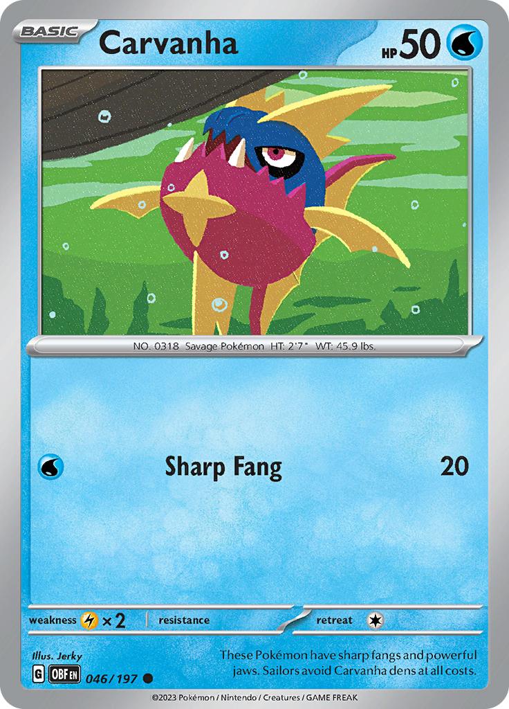 Pokémon-kaart Carvanha 046/197 Common uit de set Obsidian Flames